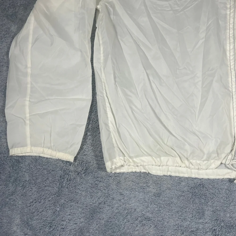 Vintage Sears‎ White Nylon Windbreaker Jacket Large Full Zip Hidden Hood Mens